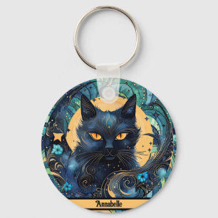 Nyckelkedjan Black Cat och Celestial Måne Nyckelring