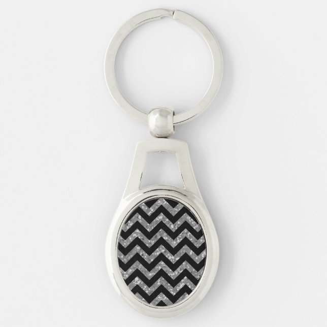 Nyckelkedjan Chevron Glitter Metall Ovalt Silverfärgad Nyckelring (Framsidan)