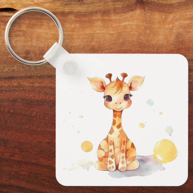 Nyckelkedjan Cute Baby Giraffe Square Nyckelring (Framsida)