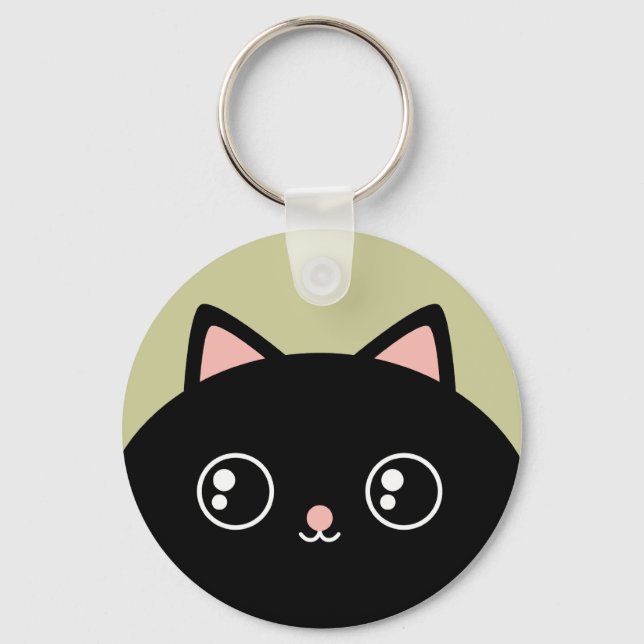 Nyckelkedjan Cute Black Kawaii Kattunge Round Nyckelring (Framsida)