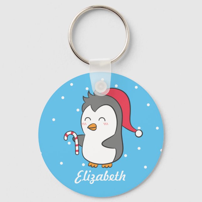Nyckelkedjan Cute jul Penguin Candy cane Kids Nyckelring (Framsida)