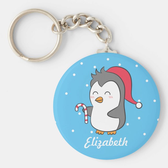 Nyckelkedjan Cute jul Penguin Candy cane Kids Nyckelring (Framsidan)