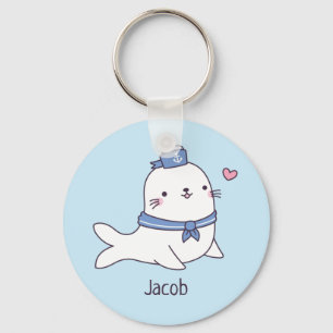 Nyckelkedjan Cute Little White Seal Sailw Crew Nam Nyckelring