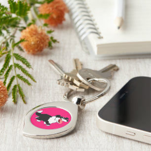 Nyckelkedjan Cute Lycklig Tecknad Gräns Collie Met Swirl Silverfärgad Nyckelring