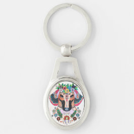 Nyckelkedjan Dachshund Metall Ovalt Silverfärgad Nyckelring