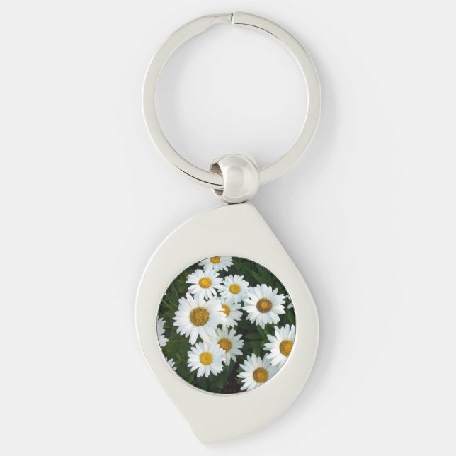 Nyckelkedjan daisy Fält Swirl Silverfärgad Nyckelring (Framsidan)
