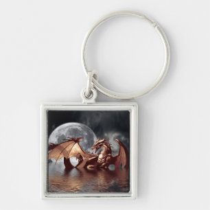Nyckelkedjan Dragon & Måne Fyrkantig Silverfärgad Nyckelring