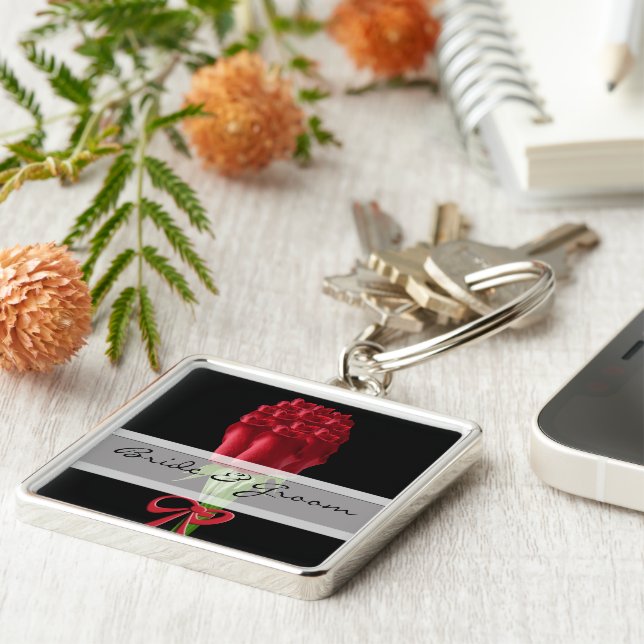 Nyckelkedjan elegant Bröllop Fyrkantig Silverfärgad Nyckelring (Sidan)