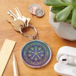 Nyckelkedjan elegant Mandala Mönster Rund Silverfärgad Nyckelring