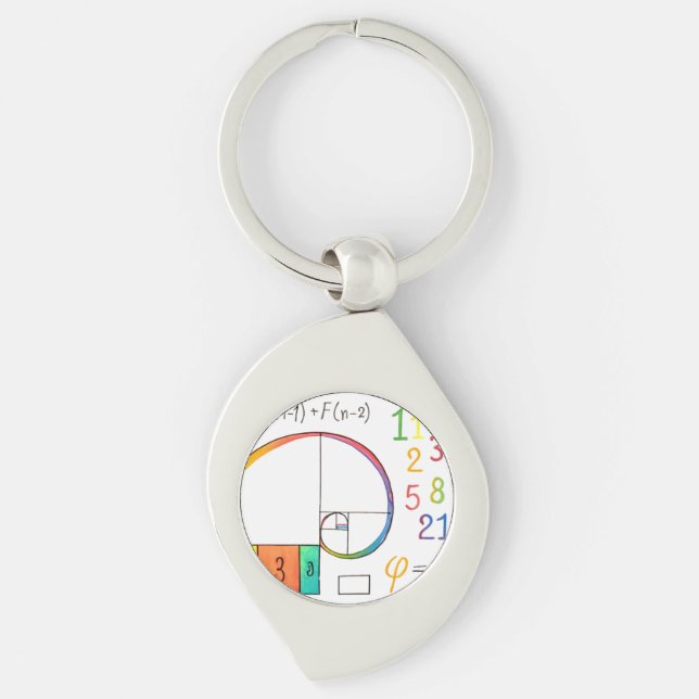 Nyckelkedjan Fibonacci Spiral Swirl Silverfärgad Nyckelring (Framsidan)