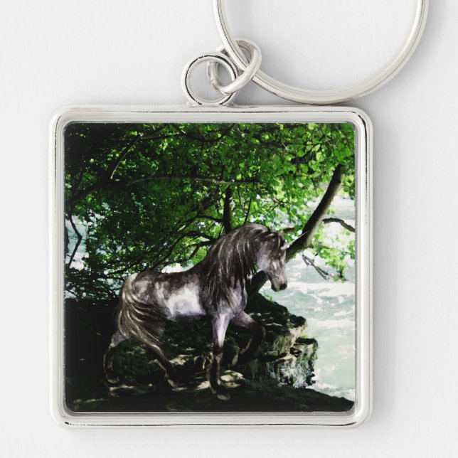 Nyckelkedjan för den Underbara floden Divide Fyrkantig Silverfärgad Nyckelring (Framsidan)