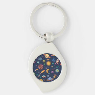 Nyckelkedjan Galaxy Explorer - Roligt Space Art Me Swirl Silverfärgad Nyckelring