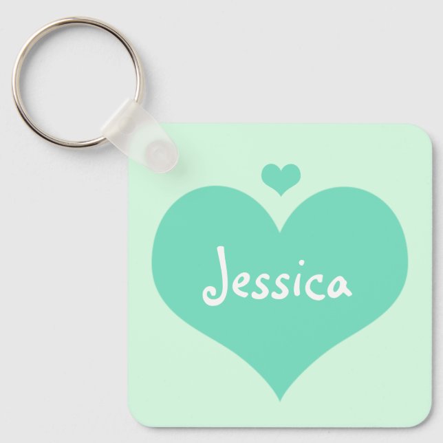Nyckelkedjan Girly Namn i Personligen Mint Hearts Nyckelring (Framsida)