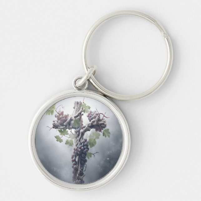 Nyckelkedjan Grapevine Kor Rund Silverfärgad Nyckelring (Framsidan)
