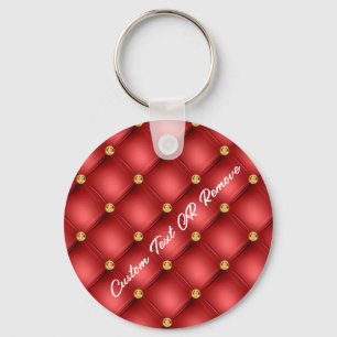 Nyckelkedjan guld Diamond Tuftade Red Leather Text Nyckelring