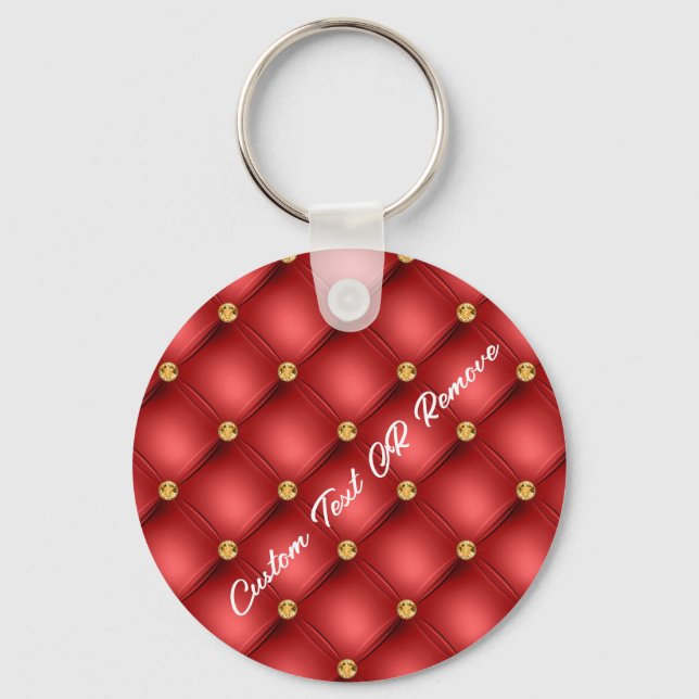 Nyckelkedjan guld Diamond Tuftade Red Leather Text Nyckelring (Framsida)
