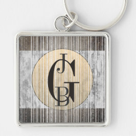 Nyckelkedjan Guld, Grått Marble och Rand Mönster Fyrkantig Silverfärgad Nyckelring