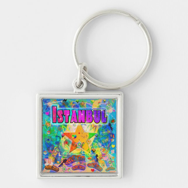 Nyckelkedjan Istanbul Epoch Hour Fyrkantig Silverfärgad Nyckelring (Framsidan)