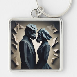 Nyckelkedjan kärlek OCH RESISTANCE Origami Premium Fyrkantig Silverfärgad Nyckelring