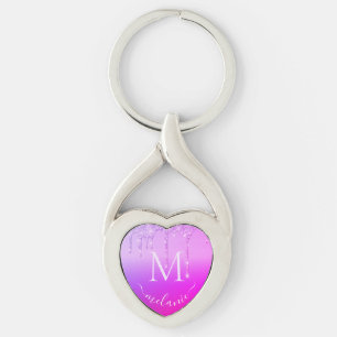 Nyckelkedjan lila Rosa Glitter Anpassningsbar Brev Twisted Heart Silverfärgad Nyckelring