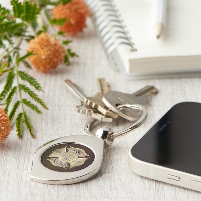 Nyckelkedjan Metall i Firefighter Swirl Silverfärgad Nyckelring (Sidan)