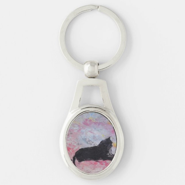 Nyckelkedjan metall ovalt silverfärgad nyckelring (Framsidan)