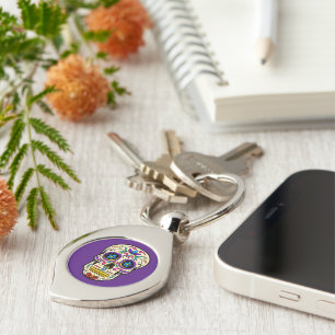 Nyckelkedjan Modern Lila Sugar Skull Metall Swirl Silverfärgad Nyckelring