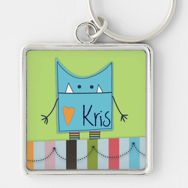 Nyckelkedjan Monster Kärlek Fyrkantig Silverfärgad Nyckelring (Framsidan)