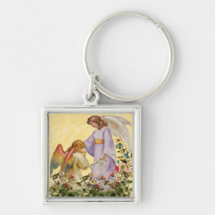 Nyckelkedjan Påsk Blessings Angel Keychain Fyrkantig Silverfärgad Nyckelring