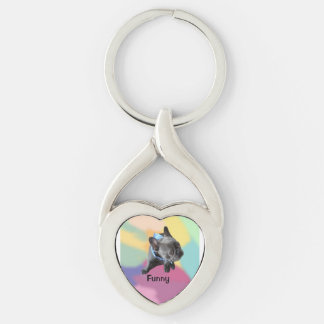 Nyckelkedjan personlig Pet Photo Keepsak Hund älsk Twisted Heart Silverfärgad Nyckelring