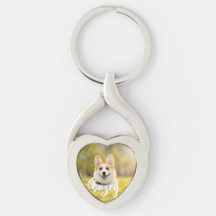 Nyckelkedjan personlig Pet Photo Keepsak Hund älsk Twisted Heart Silverfärgad Nyckelring