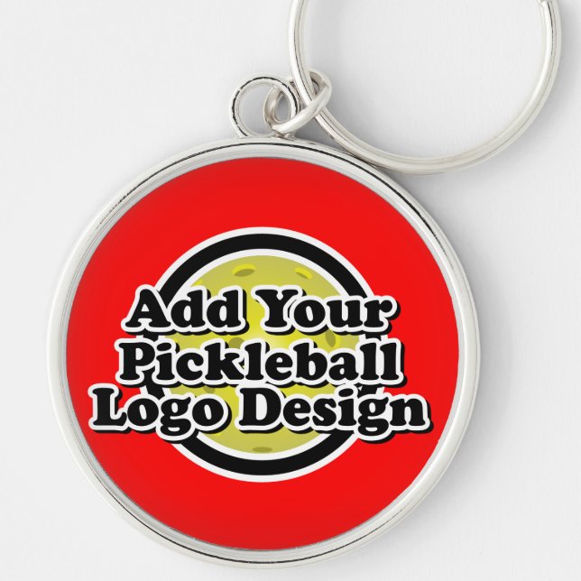 Nyckelkedjan Pickleball-Logotyp Rund Silverfärgad Nyckelring (Framsidan)