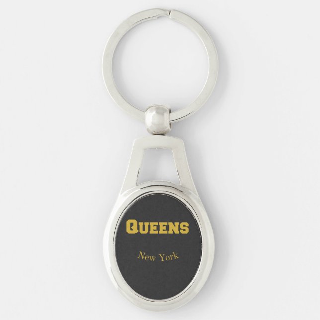 Nyckelkedjan Queens New York Guld Ovalt Silverfärgad Nyckelring (Framsidan)