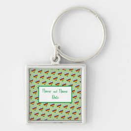 Nyckelkedjan Rainbow Heart Mönster Fyrkantig Silverfärgad Nyckelring