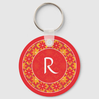 Nyckelkedjan Red Monogram Decorative Blommigt Tile Nyckelring