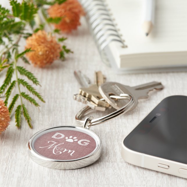 Nyckelkedjan rosa Burlap Hund Metall Mamma Rund Silverfärgad Nyckelring (Sidan)