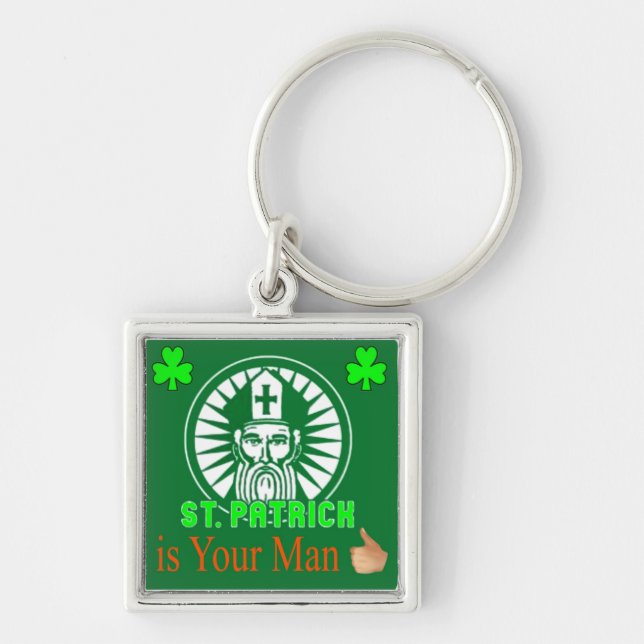 Nyckelkedjan saint patrick fyrkantig silverfärgad nyckelring (Framsidan)
