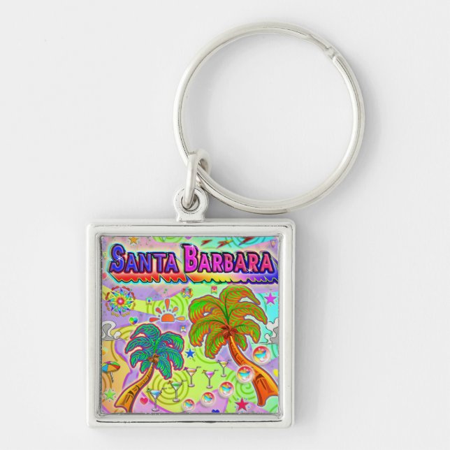 Nyckelkedjan Santa Barbara Vacation Target Keychai Fyrkantig Silverfärgad Nyckelring (Framsidan)