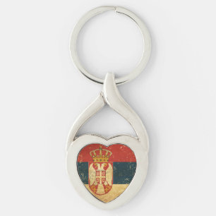 Nyckelkedjan Serbien Flagga Metall Twisted Heart Silverfärgad Nyckelring