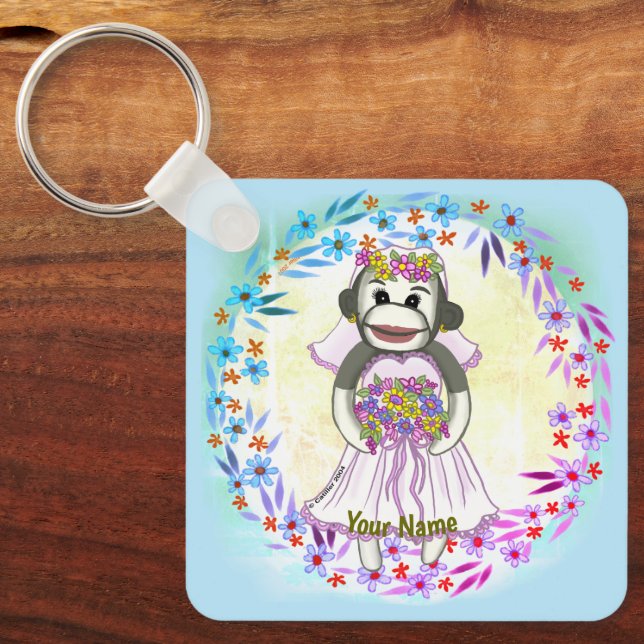 Nyckelkedjan sock monkey Bride bröllop Nyckelring (Framsida)