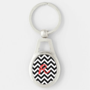 Nyckelkedjan trendig Chevron Metall Ovalt Silverfärgad Nyckelring