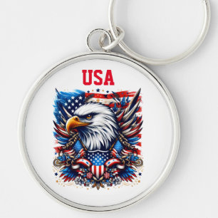 Nyckelkedjan USA flagga Rund Silverfärgad Nyckelring