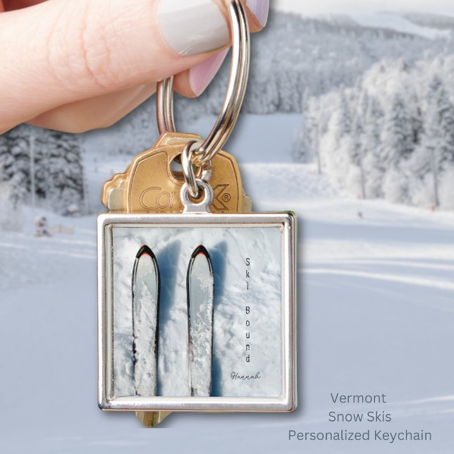 Nyckelkedjan Vermont Snö Ski Snö Fyrkantig Silverfärgad Nyckelring (Vermont Snow Skis Personalized Keychain)