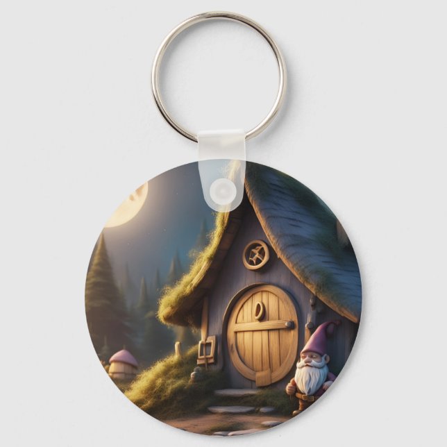 Nyckelkedjecirkel med söt gnomkabindesign nyckelring (Framsida)