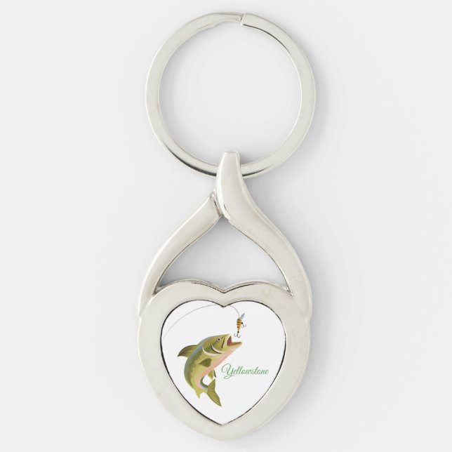 Nyckelkedjefiske - gulstenfiske twisted heart silverfärgad nyckelring (Framsidan)