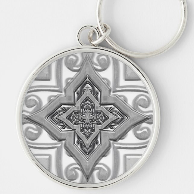 Nyckelkedjor för 3D-effekt för Silver Metallic Rund Silverfärgad Nyckelring (Framsidan)