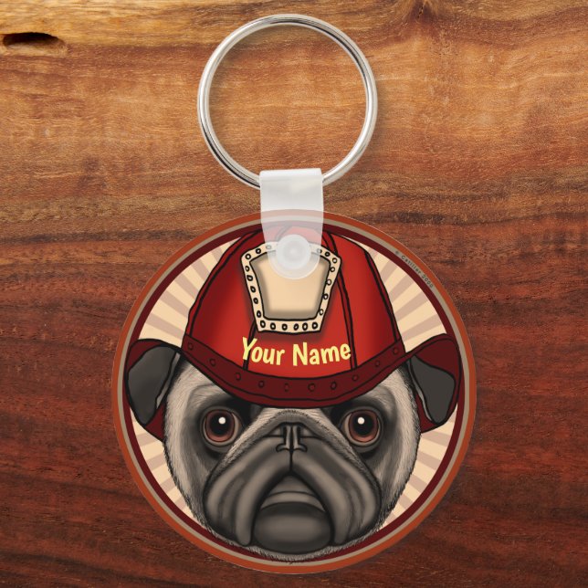 Nyckelkedjor för Pug Firefighter Nyckelring (Framsida)