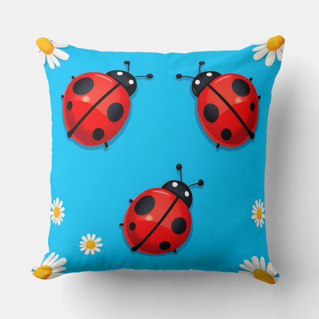 🐞 Nyckelpiga Ängs Scen för Blommig Hemdekor Kudde (Framsida)