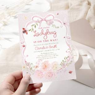 Nyckelpiga Blommig Flickig Bebis Baby Shower Inbju Inbjudningar