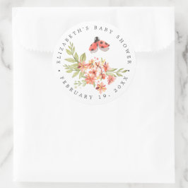 Nyckelpiga Blommig | Vår Baby Shower Förmån Runt Klistermärke